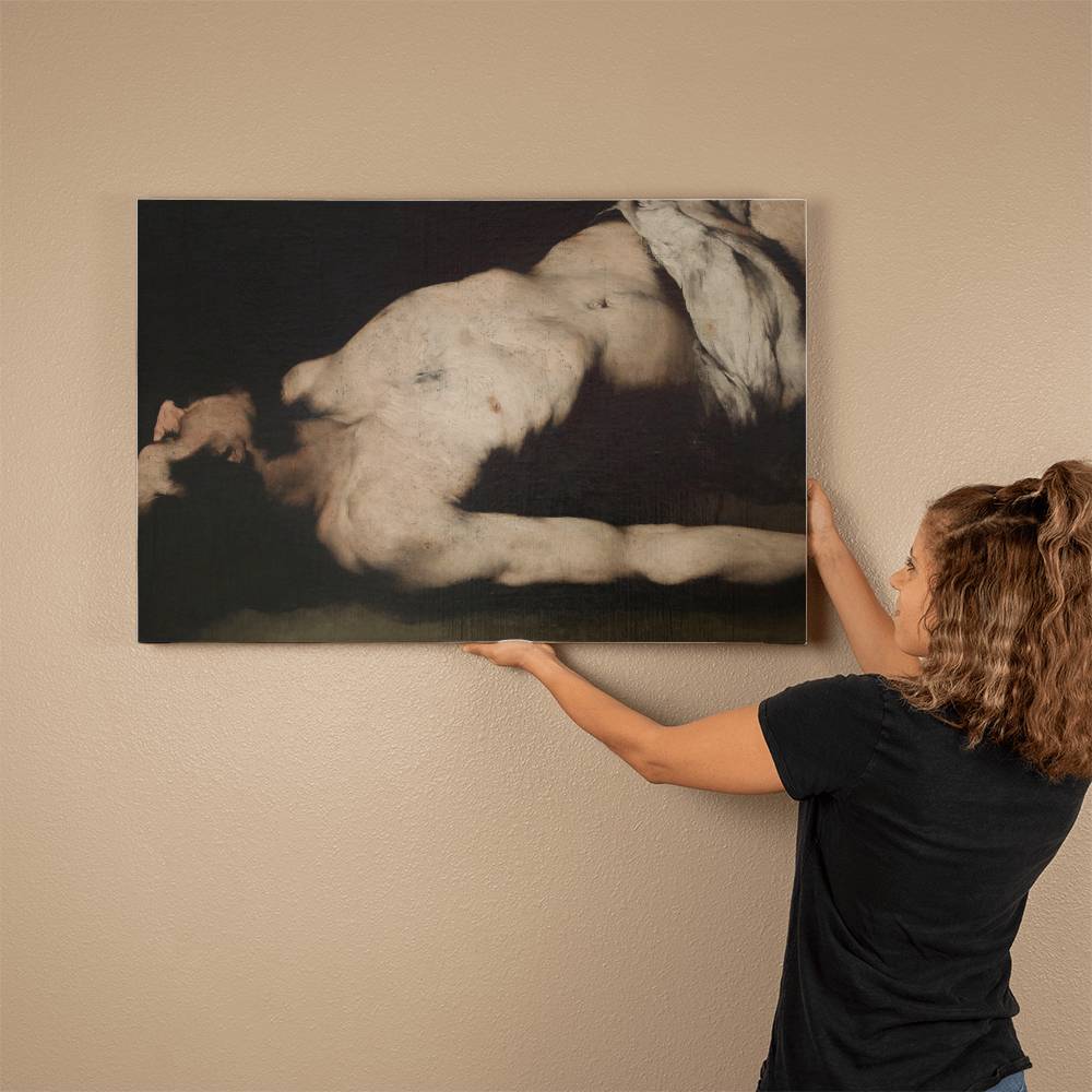 Man Laying on the Floor Vintage Painting Printed on Wrapped Canvas