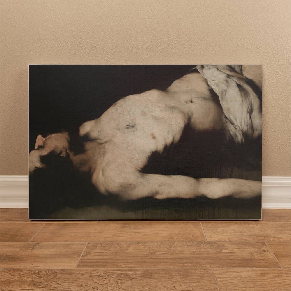 Man Laying on the Floor Vintage Painting Printed on Wrapped Canvas