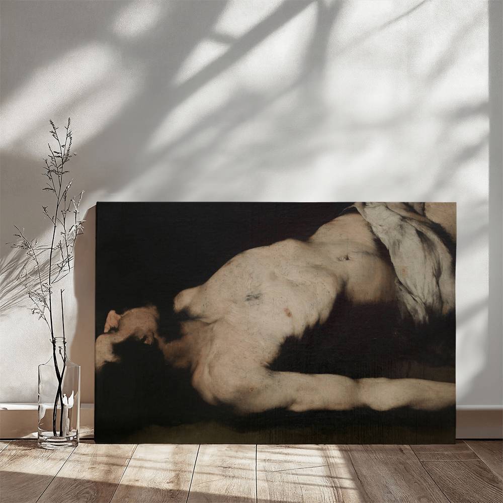 Man Laying on the Floor Vintage Painting Printed on Wrapped Canvas