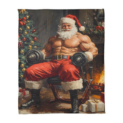 Unique Coral Blanket Featuring Santa Claus as a Gym Bro Lifting Weights – Perfect Christmas Gift & Festive Decor