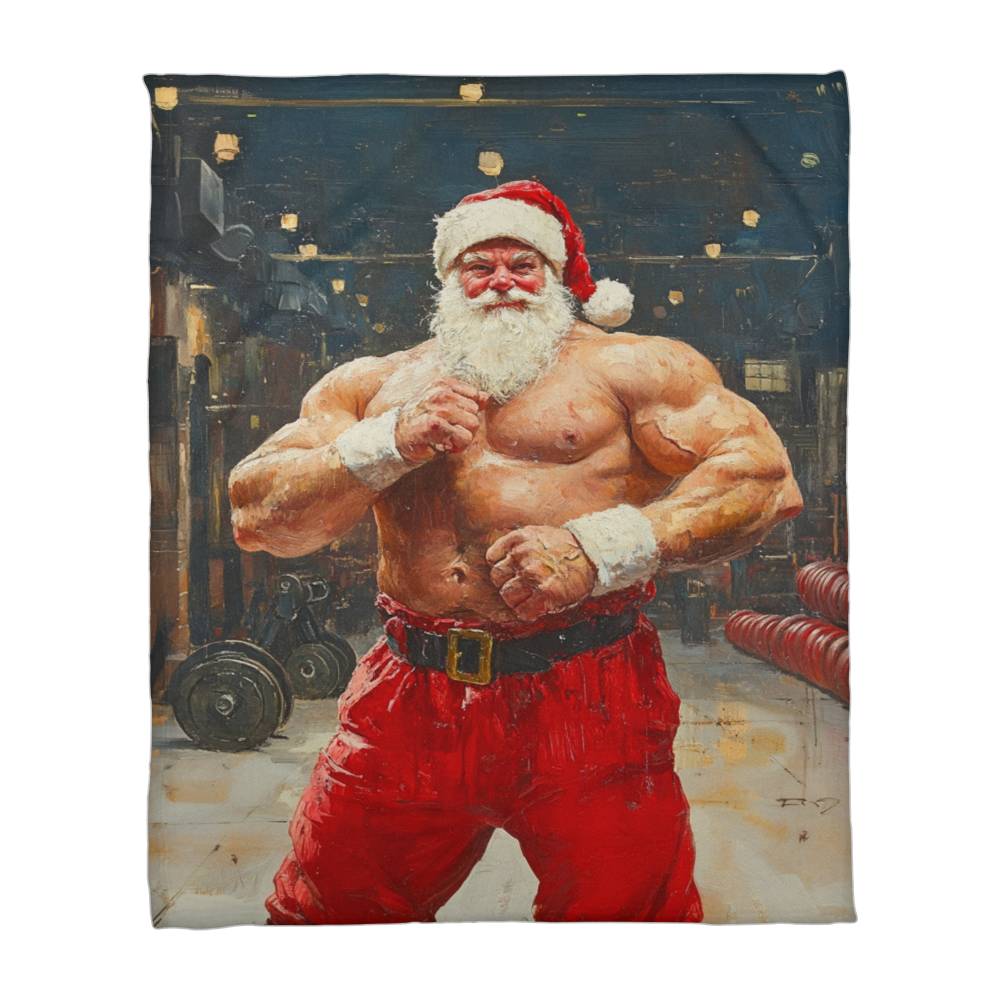 Unique Coral Blanket Featuring Santa Claus as a Gym Bro – Perfect Christmas Gift & Festive Decor