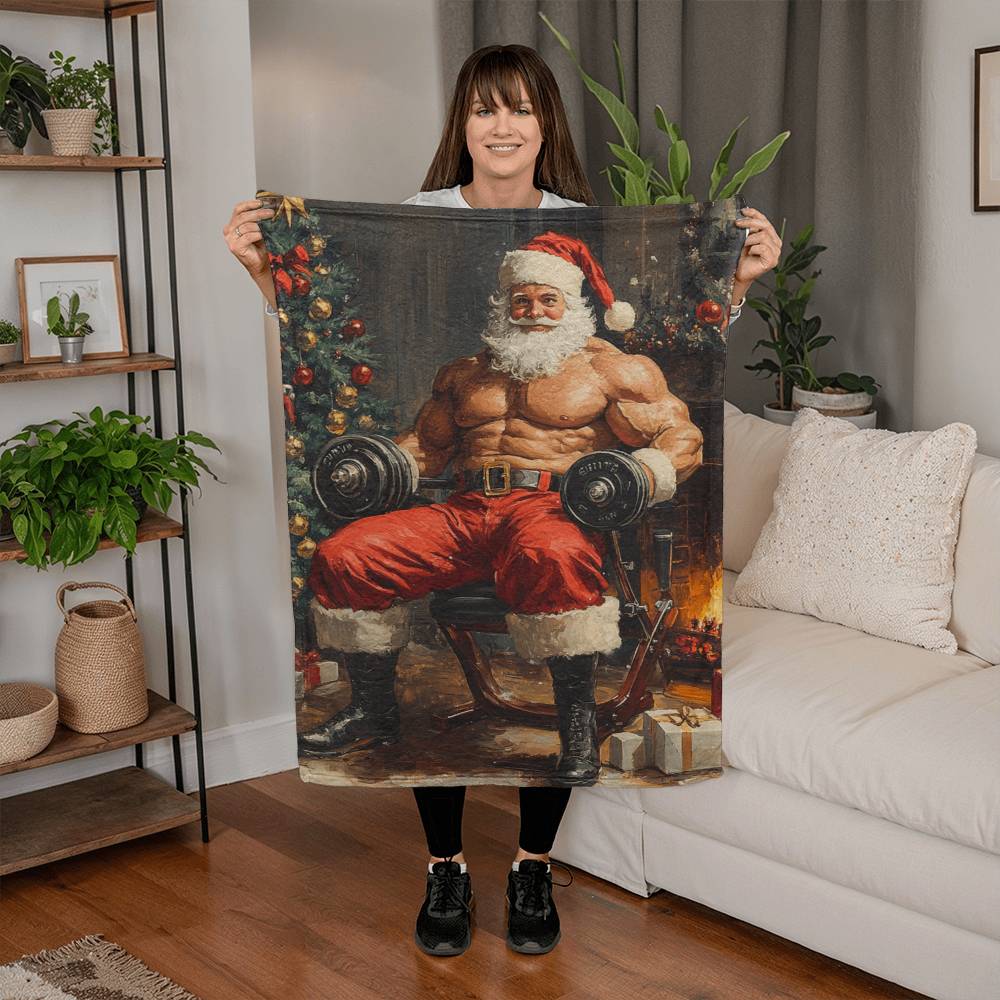 Unique Coral Blanket Featuring Santa Claus as a Gym Bro Lifting Weights – Perfect Christmas Gift & Festive Decor