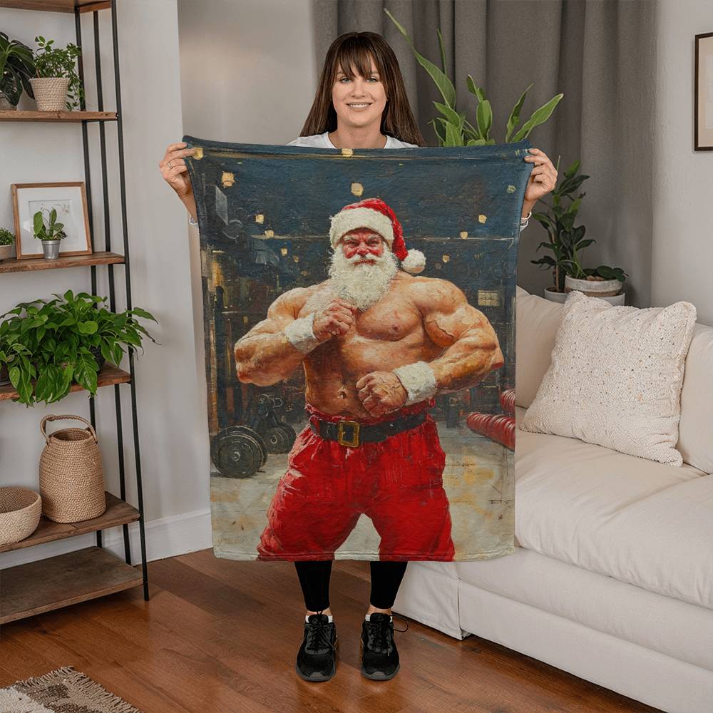 Unique Coral Blanket Featuring Santa Claus as a Gym Bro – Perfect Christmas Gift & Festive Decor