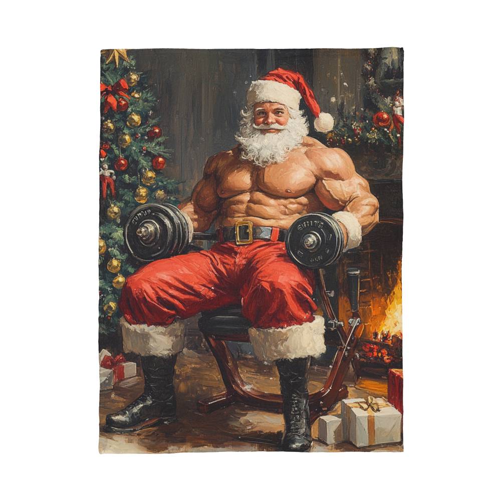 Unique Coral Blanket Featuring Santa Claus as a Gym Bro Lifting Weights – Perfect Christmas Gift & Festive Decor