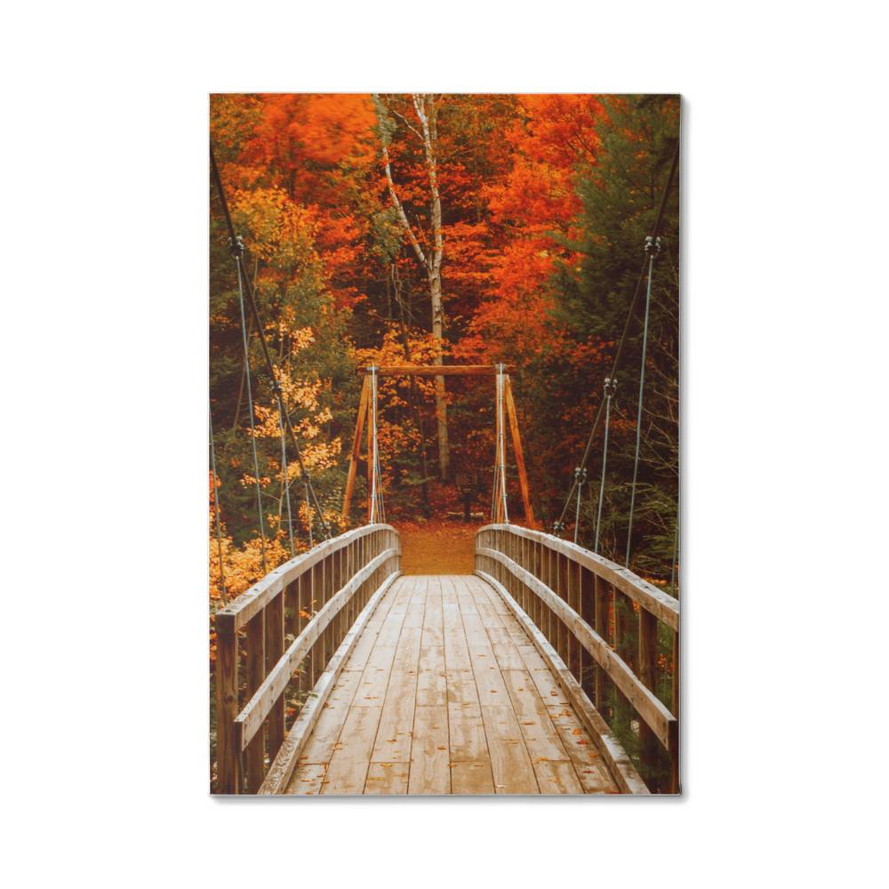 Bridge with Orange and Green Leaves on Wrapped Canvas | Fall Wall Art 2024