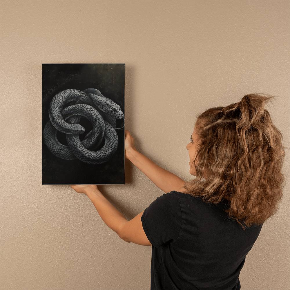 Vivid Black Snake Painting Printed on Wrapped Canvas | Halloween Decor 2024