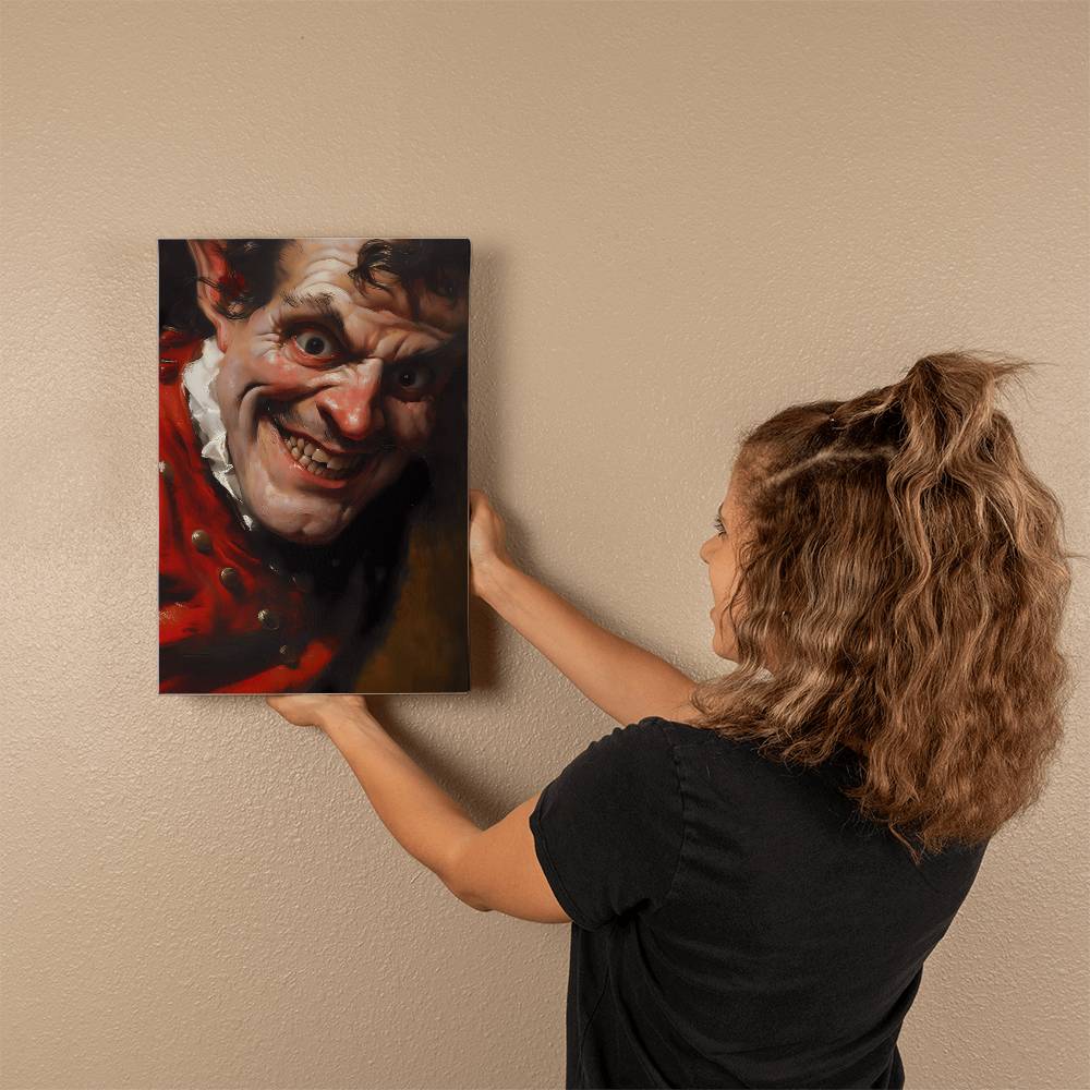 A Man Smirk Painting Printed on Wrapped Canvas | Halloween Decor 2024