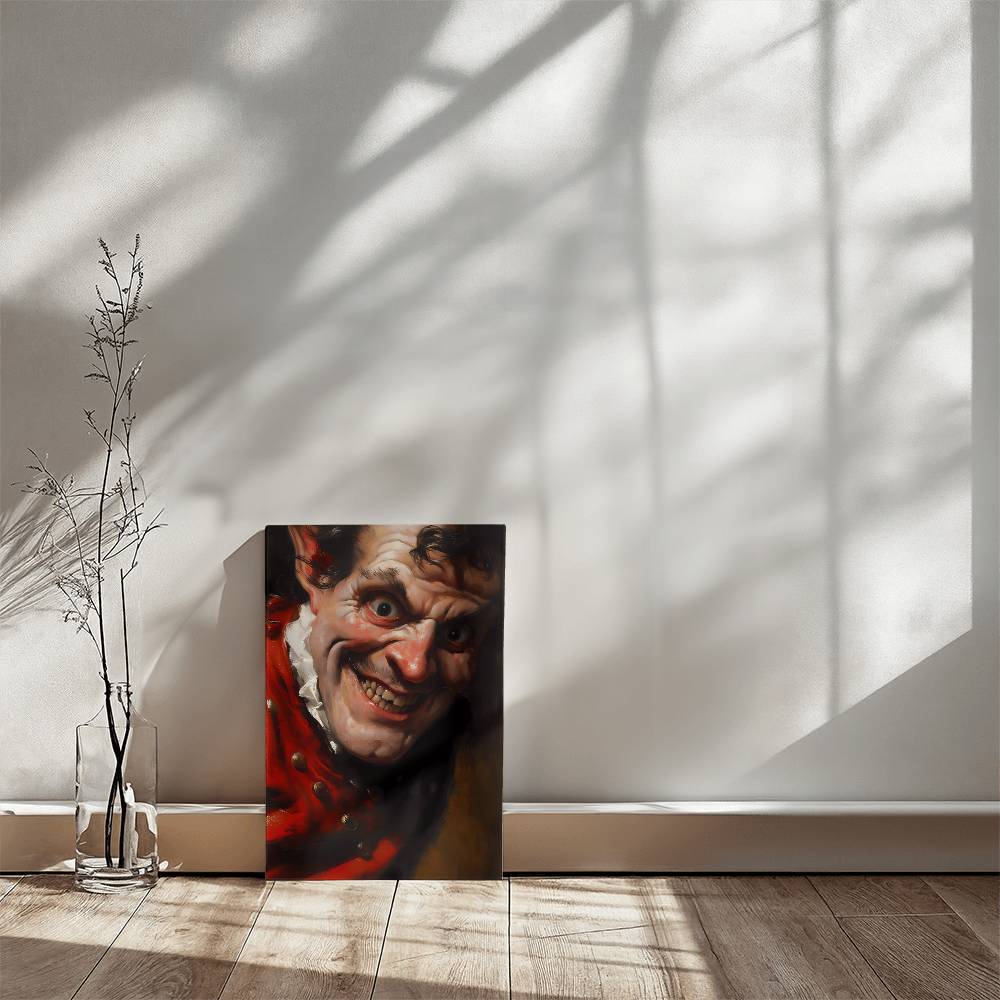 A Man Smirk Painting Printed on Wrapped Canvas | Halloween Decor 2024