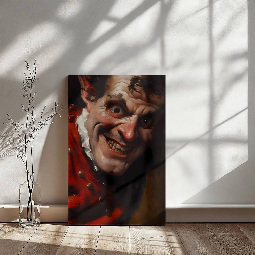 A Man Smirk Painting Printed on Wrapped Canvas | Halloween Decor 2024