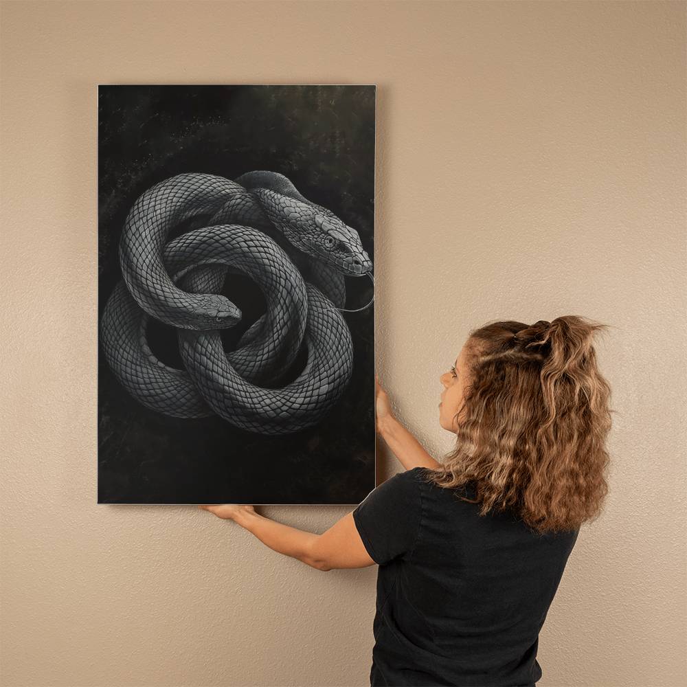 Vivid Black Snake Painting Printed on Wrapped Canvas | Halloween Decor 2024