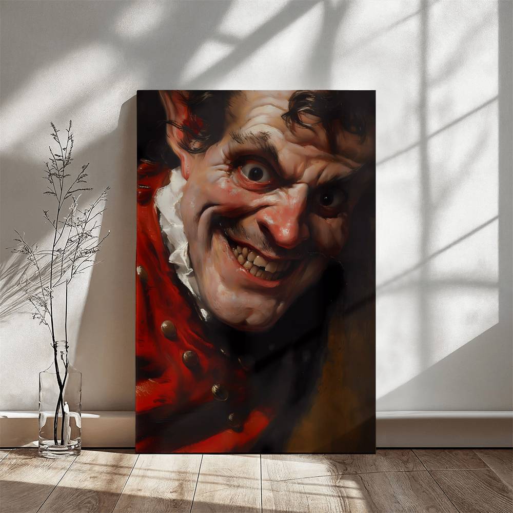 A Man Smirk Painting Printed on Wrapped Canvas | Halloween Decor 2024