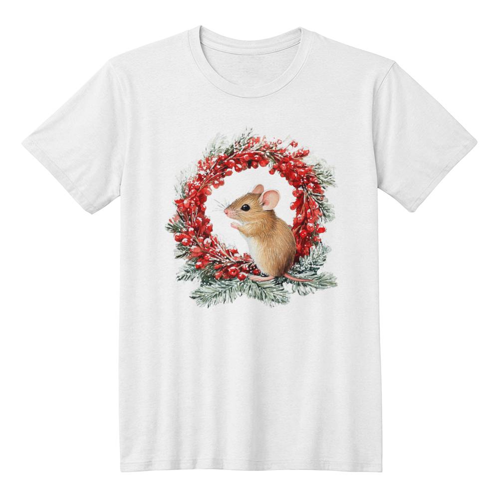 Cute Animal Christmas Shirt 2024 - Mini Mouse with Holiday Wreath