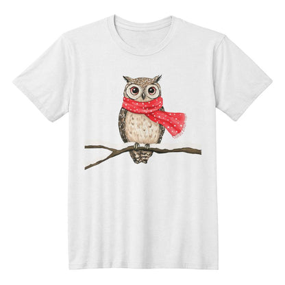 Cute Animal Christmas Shirt 2024 - Adorable Owl with Red Scarf