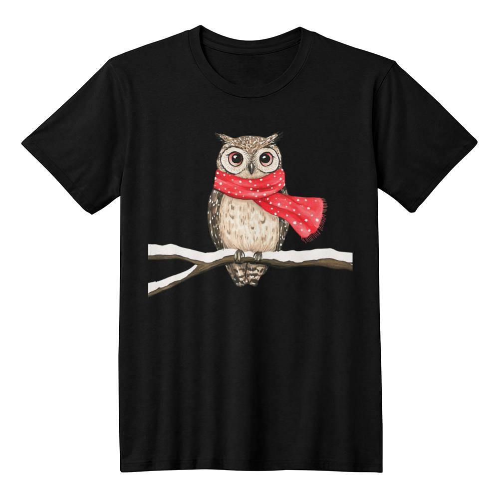 Cute Animal Christmas Shirt 2024 - Adorable Owl with Red Scarf