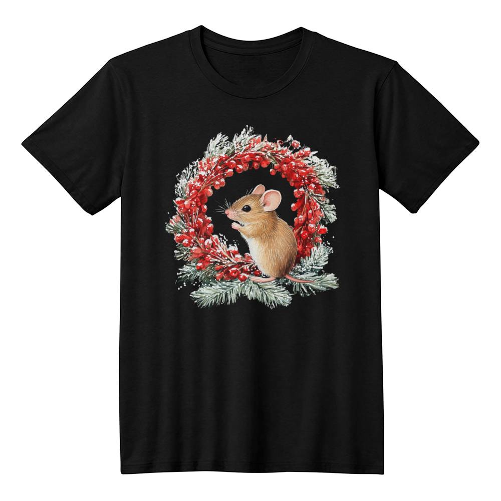 Cute Animal Christmas Shirt 2024 - Mini Mouse with Holiday Wreath