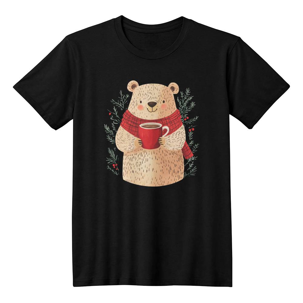 Cute Christmas Shirt 2024 - Fluffy Bear with Red Scarf