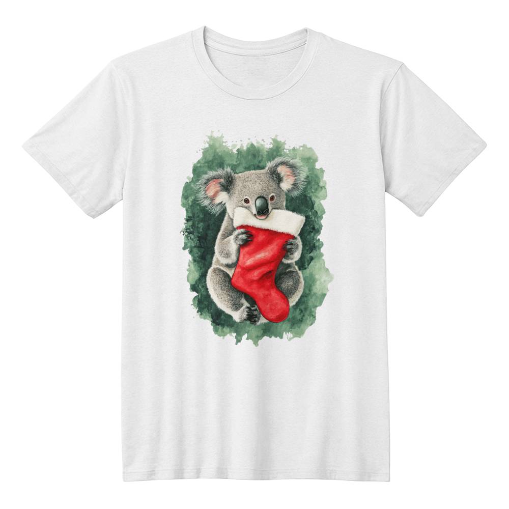 Cute Animal Christmas Shirt 2024 - Koala Holding a Red Christmas Stocking