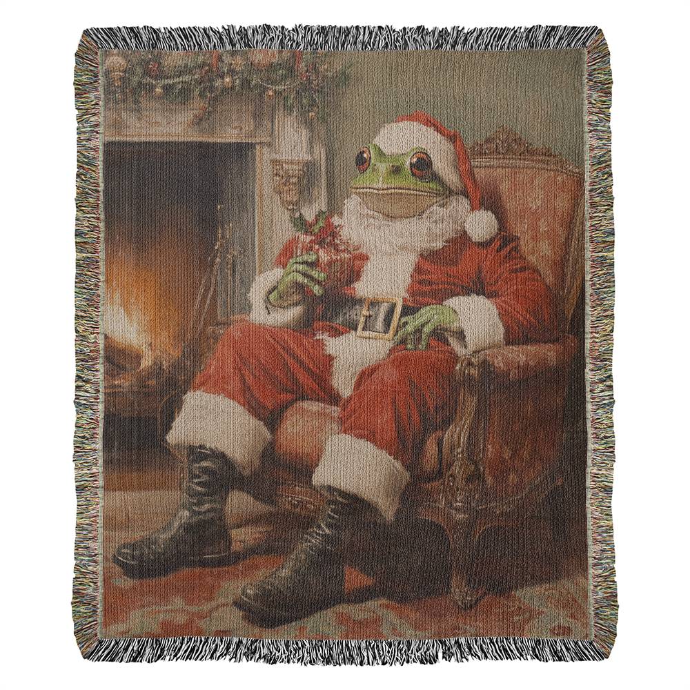 Tod the Frog as Santa Claus Sitting Beside the Fireplace Heirloom Tapestry – Exclusive Christmas 2024 Décor