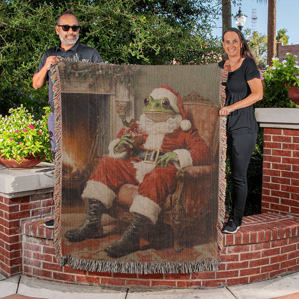 Tod the Frog as Santa Claus Sitting Beside the Fireplace Heirloom Tapestry – Exclusive Christmas 2024 Décor