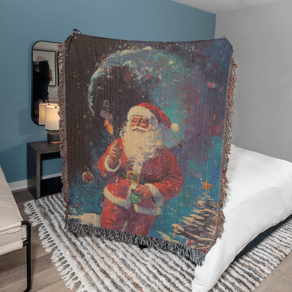 Psychadelic Santa Claus on Woven Blanket - Perfect Christmas & Winter Decor 2024