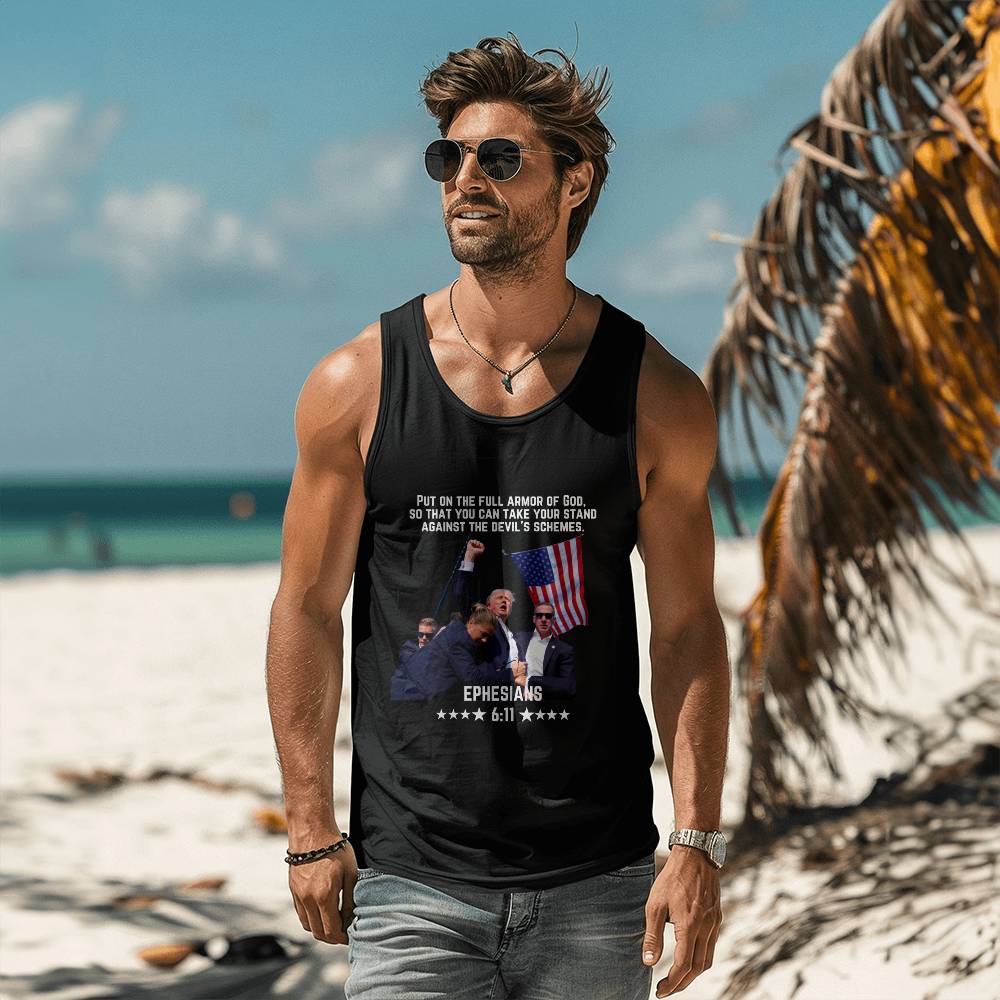 Ephesians 6: 11 Trump Shooting Tank Top | Stand With Trump