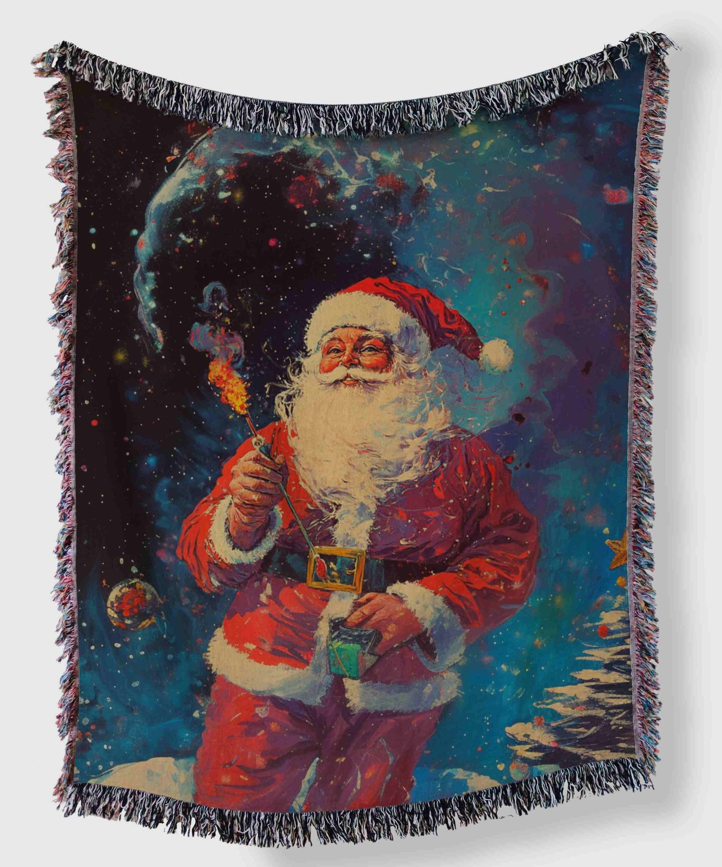 Psychadelic Santa Claus on Woven Blanket - Perfect Christmas & Winter Decor 2024